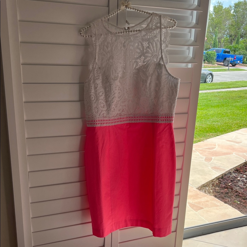 Elegant White and Pink Lace Dress